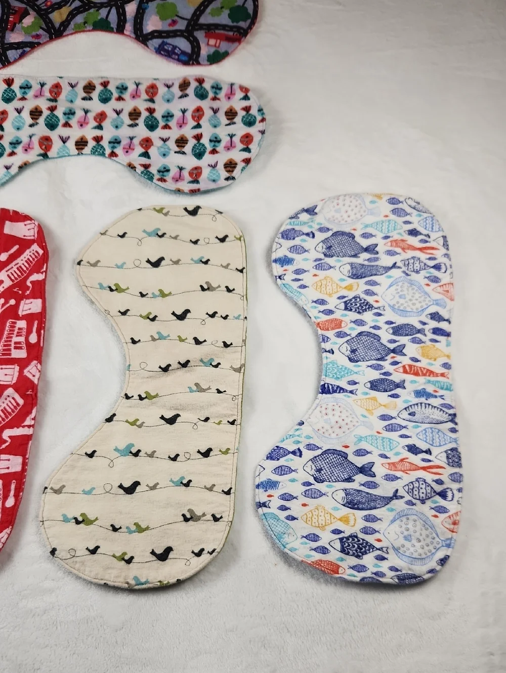 Set of 6 Baby Burp Cloths / Bibs - Soft Flannel Reversable.